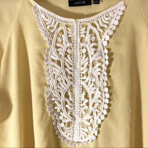 Apt 9 Blouse White Lace Bib Yellow Drawstring Peplum Top Large EUC - Picture 4 of 8